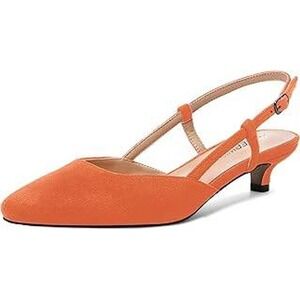 NWT Womens Slingback Kitten Heel Dress Shoes Orange Faux Suede RP5286 Size 8